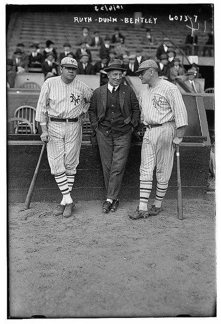 [Babe Ruth & Jack Bentley in Giants uniforms for exhibition game; Jack Dunn in middle (baseball)] (LOC)