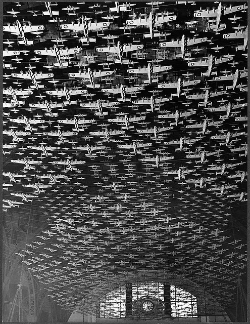 Chicago, Illinois. Model airplanes decorate the ceiling of the train concourses at Union Station (LOC)