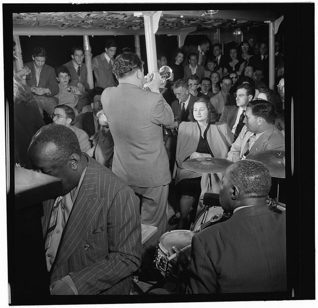 [Portrait of James P. (James Price) Johnson, Marty Marsala, and Baby Dodds, Riverboat on the Hudson, N.Y., ca. July 1947] (LOC)