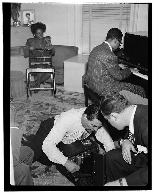 [Portrait of Mary Lou Williams, Dizzy Gillespie, Jack Teagarden, and Milt Orent, Mary Lou Williams' apartment, New York, N.Y., ca. Aug. 1947] (LOC)