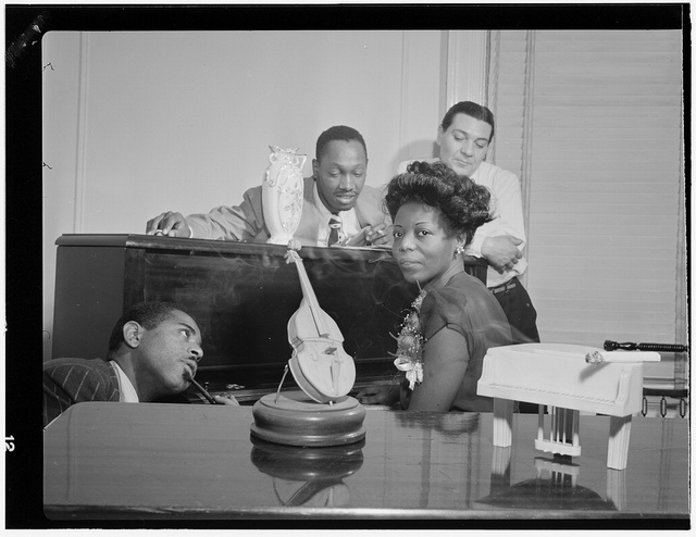 [Portrait of Dizzy Gillespie, Tadd Dameron, Mary Lou Williams, and Jack Teagarden, Mary Lou Williams' apartment, New York, N.Y., ca. Aug. 1947] (LOC)