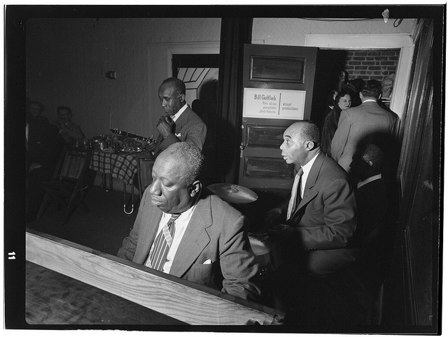 [Portrait of James P. (James Price) Johnson, Fess Williams, Freddie Moore, and Joe Thomas, William P. Gottlieb's office party, Jamaica, Queens, New York, N.Y., ca. 1948] (LOC)