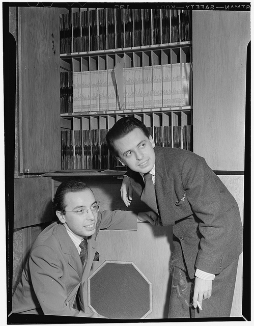 [Portrait of Ahmet M. Ertegun and Nesuhi Ertegun, Turkish Embassy (record room), Washington, D.C., 193-] (LOC)