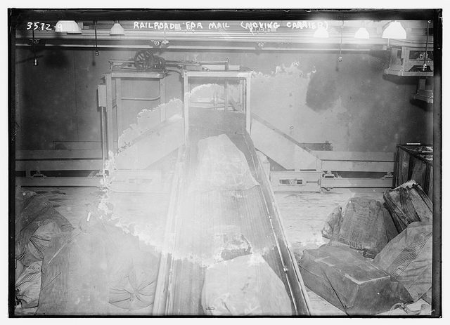 Railroad for mail (moving carrier)  (LOC)