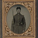 [Unidentified young soldier in Union uniform with revolver, musket, and attached U.S. model 1862 Zouave sword bayonet] (LOC)