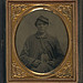 [Freeman Mason of Company K, 17th Vermont Infantry holding a tintype of his brother, Michael Mason, killed at Savage's Station, Virginia, in 1862] (LOC)