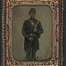 [Unidentified young soldier in Union frock coat and forage cap with bayonet scabbard, cartridge pouch, ammunition box, and bayoneted musket] (LOC)