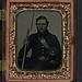 [Unidentified soldier in Union uniform and Company K, 137th regiment forage cap with bayoneted musket] (LOC)