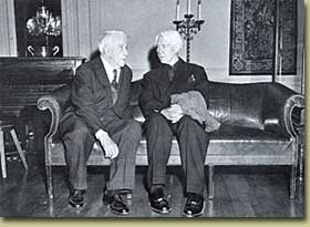 Robert Frost and Carl Sandburg in the Library of Congress' Whittall Pavilion, May 2, 1960.