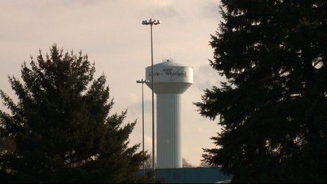 Water tower with Whirlpool logo