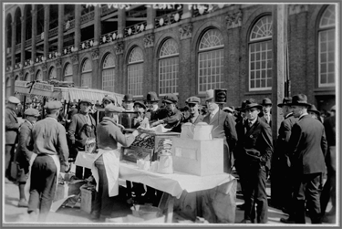 hot dog vendors in front of Ebbets Field