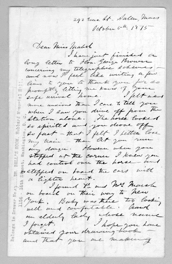 Image 1 of 10, Letter from Alexander Graham Bell to Mabel Hubbard