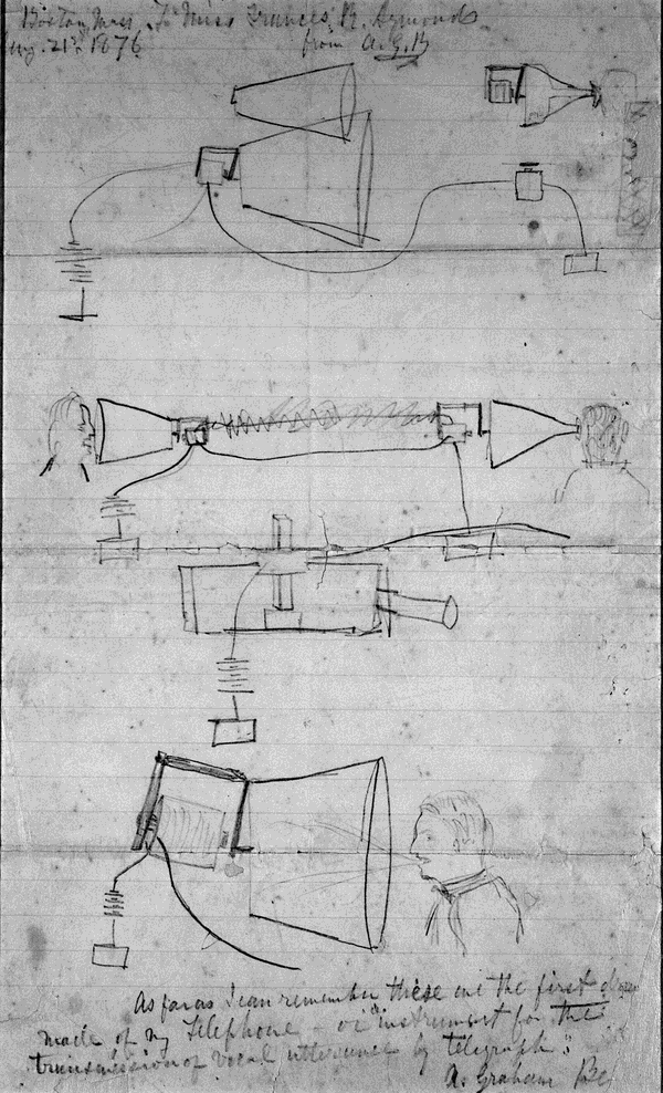 Image 1 of 1, Drawing by Alexander Graham Bell, 1876