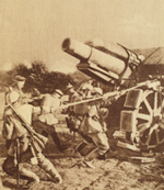 Austrian soldiers pulling a cannon on wheels