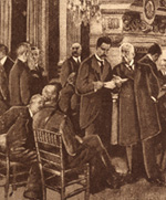 A group of men discussing the peace treaty