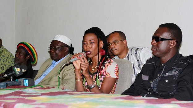 Fatoumata Diawara and some of her musical collaborators on "Voices United for Mali" at a press conference held in Bamako, Mali on Jan. 17, 2013.