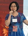 Linda Sue Park speaking at the Book Festival