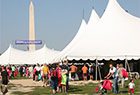 Bookfest fans and festival tents with the Washington Monument in the background