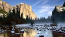 Merced River & El Capitan in winter, Yosemite National Park, Calif. (© nagelestock.com/Alamy)