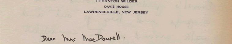 Thornton Wilder to Marian MacDowell, April 30, 1928. Holograph letter. 