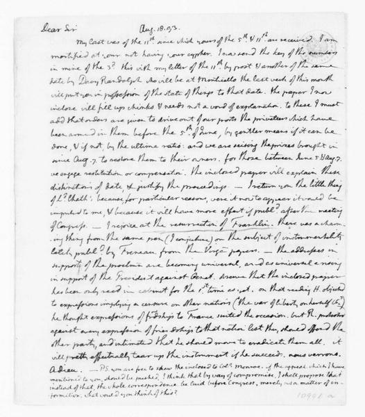 Image 420 of 1150, Thomas Jefferson to James Madison, August 18, 1793