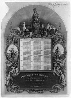 1863 advertising calendar for the lithographic printing firm, Ehrgott, Forbriger & Co. Lithographers, Cincinnati.