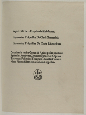 TITLE: FIRST EDITION OF COELIUS APICIUS.