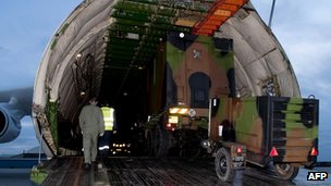 Military plane at Istres, southern France, carrying troops and military equipment to Mali. 22 Jan 2013