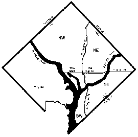 Map of the layout of Washington DC into quadrants
