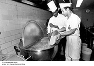Senate restaurant staff preparing bean soup 