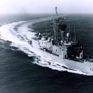 Photo: USS Nicholas (FFG-47), elevated view during sea trials, January 1984.   NHHC Photograph Collection, L-File, Ships.