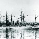 Photo: USS Bennington (Gunboat # 4).  In a European harbor, circa 1892-1893, with USS Newark (Cruiser # 1) alongside.  Courtesy of Arrigo Barilli, Bologna, Italy.  NHHC Photograph Collection, NH 56381.