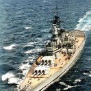 Photo: USS Wisconsin (BB-64).  Underway at sea, circa 1988-91. Official U.S. Navy Photograph, from the collections of NHHC, NH 97206-KN (Color).