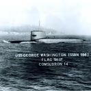 Photo: USS George Washington (SSBN 598), flag ship of Commander Submarine Squadron 14 (ComSubRon 14), cruises into her home port, Holy Loch, Scotland, March 1968.   NHHC Photograph Collection, L-File, Ships.
