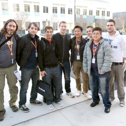 Photo: The World Hack winners got a surprise visit with Mark Zuckerberg during their trip to the Facebook headquarters last week.  Read more about the winners: http://bit.ly/XFyi7t