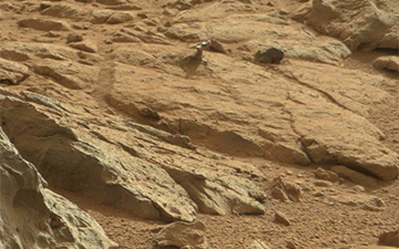 A shiny-looking Martian rock is visible in this image taken by NASA's Mars rover Curiosity's Mast Camera (Mastcam) during the mission's 173rd Martian day, or sol (Jan. 30, 2013). Image credit: NASA