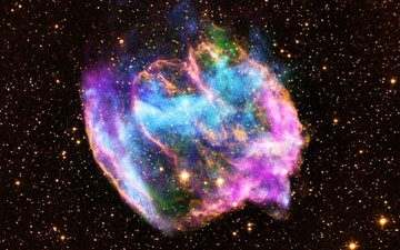 Supernova remnant W49B. (X-ray: NASA/CXC/MIT/L.Lopez et al; Infrared: Palomar; Radio: NSF/NRAO/VLA)