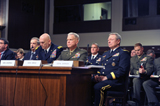 Army Gen. Frank Grass, the chief of the National Guard Bureau, right, testifies to the Senate Armed Services Committee