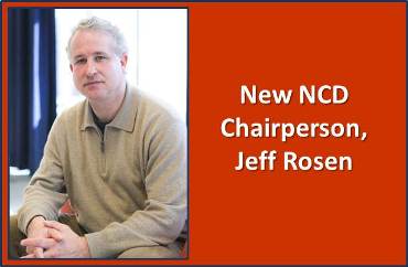 Picture of Jeff Rosen, seated, with text that reads, New NCD Chairperson, Jeff Rosen.