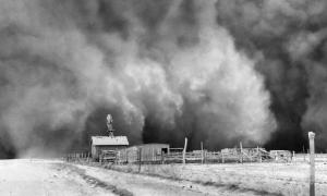 photograph: Black Sunday dust storm approaching Ulysses, Kansas, April 14, 1935