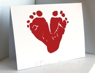 Valentines Day Card - Baby Footprint Art - Red Heart Card for New Dad, New Mom, New Grandma - Baby's First Valentine.