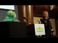 Chairman of the Joint Chiefs of Staff, Gen. Martin Dempsey, sings the Sesame Street theme song with the beloved muppet character, Rosita at the Sesame Street Workshop Panel held in Washington, DC in April. The panel presented the results of the Sesame Workshop's 