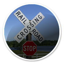 Round icon of a railroad crossing stop sign