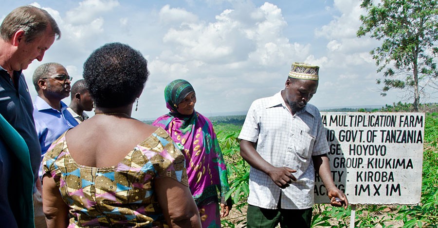 Ambassador David Lane meets with farmers in Hoyohoyo Village, south of Dar es Salaam, Tanzania, January 2013. [State Department photo/ Public Domain]