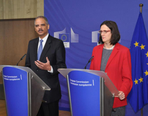 U.S. Attorney General Holder and EU Commissioner Malmström launched the Global Alliance Against Child Sexual Abuse Online in Brussels on Dec 5. Photo: State Dept.