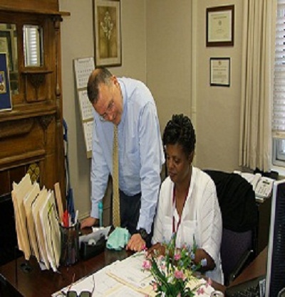 Gary D. Hyder, Claims Attorney at the Combined Arms Center and Fort Leavenworth Office of the Staff Judge Advocate, looks over a claim with Medical Claims Assistant Jo Ann Mason. The Claims Office received the Judge Advocate General’s Excellence in Claims Award for 2011 from the Department of the Army. The office has the distinction of receiving this award 15 of the last 16 years, setting it apart as one of the “very best claims offices in the United States Army,” according to the citation.