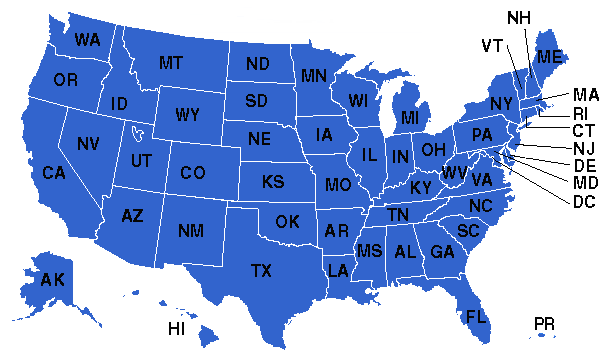 Map of the United States, showing Current AHRQ Health Information Technology Programs. See below for text links to State information