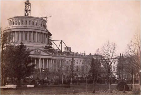 Unfinished Capitol dome at Lincoln;s first inaugural