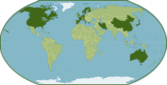 small world map with cohort consortium countries in dark green