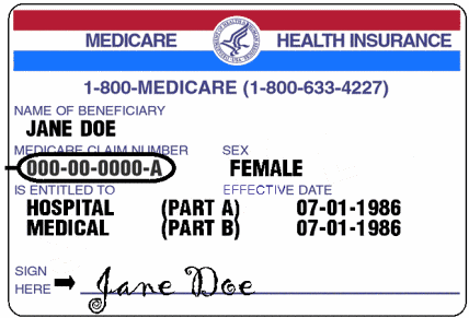 En esta imagen de una muestra de tarjeta de Medicare, Medicare es el número de vueltas.
